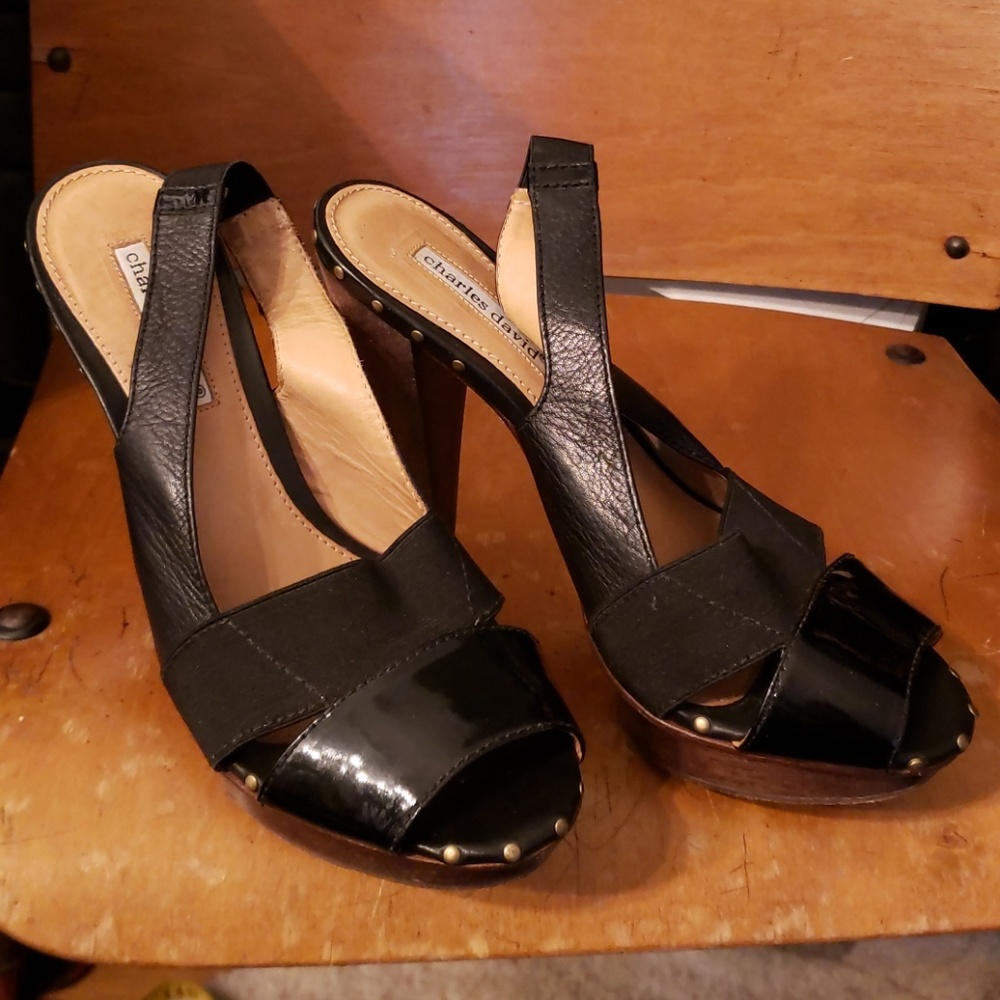 Vintage Charles David Wooden & Leather Platforms